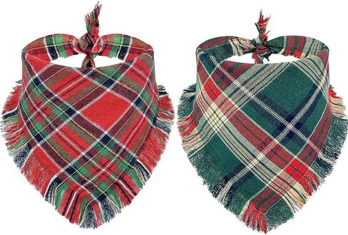 Christmas Dog Bandanas Plaid Two-Sided with Tassels,Flannel Tartan Dog Scarf Holiday,Pet Dog Bandanas Scotland 2 Pack,Winter Red Green Christmas Dog Bib Accessories for Large Dog(Red+Green) in Saudi Arabia
