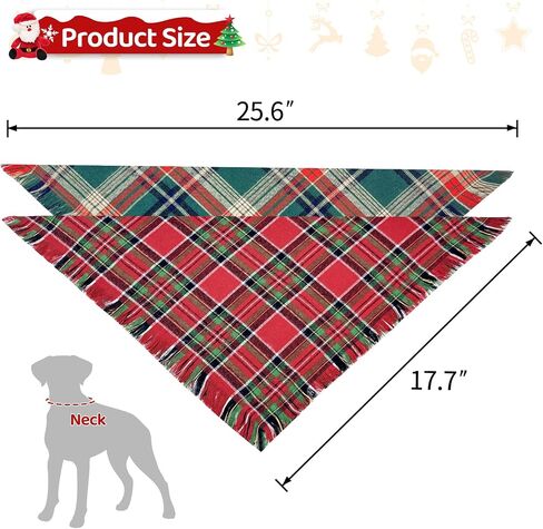Christmas Dog Bandanas Plaid Two-Sided with Tassels,Flannel Tartan Dog Scarf Holiday,Pet Dog Bandanas Scotland 2 Pack,Winter Red Green Christmas Dog Bib Accessories for Large Dog(Red+Green) in Saudi Arabia