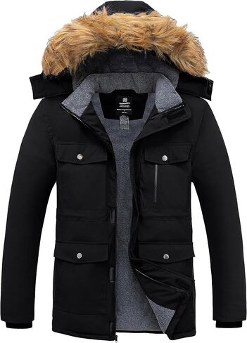 wantdo Men's Thicken Winter Coat Warm Parka Jacket Puffer Jacket with Fur Hood in Saudi Arabia