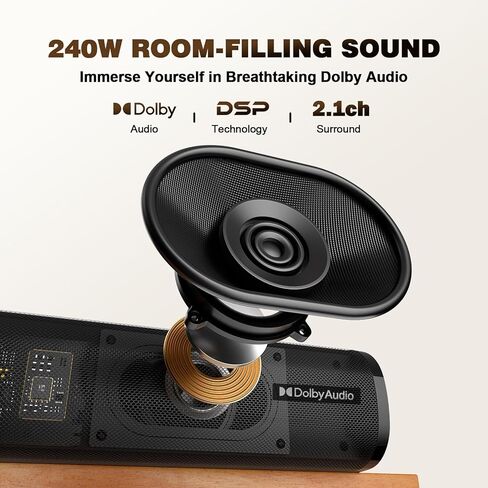 Nylavee Sound Bar - 2.1ch Dolby Audio Soundbar مع مضخم صوت، حجم عالٍ 240 وات، قابل للتثبيت على الحائط، شريط صوت بلوتوث 30 بوصة مع HDMI ARC، بصري، اتصال AUX للتلفزيون وجهاز العرض والكمبيوتر in Saudi Arabia