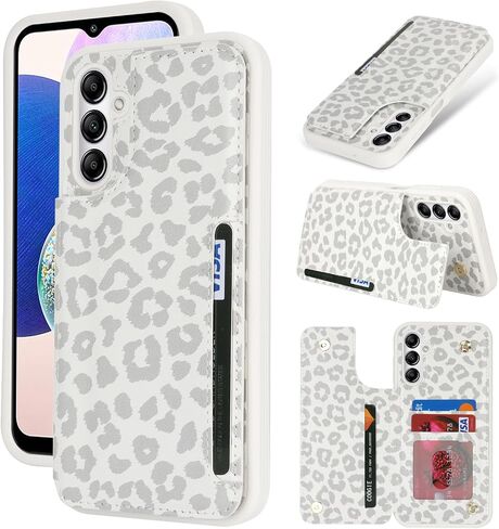 iCoverCase Compatible with Samsung Galaxy A14 5G Case with Card Holder, A14 5G Wallet Case for Women Men [RFID Blocking] PU Leather Protective Phone Case for A14 5G (Gray Leopard) in Saudi Arabia