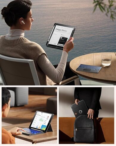 حافظة لوحة مفاتيح INFILAND لجهاز iPad الجيل التاسع/الثامن/السابع (10.2 بوصة)، إضاءة خلفية 7 ألوان ولوحة تتبع عالية الدقة، حافظة لوحة مفاتيح رفيعة ومحمولة قابلة للفصل مع حامل أقلام رصاص، فحمي in Kuwait