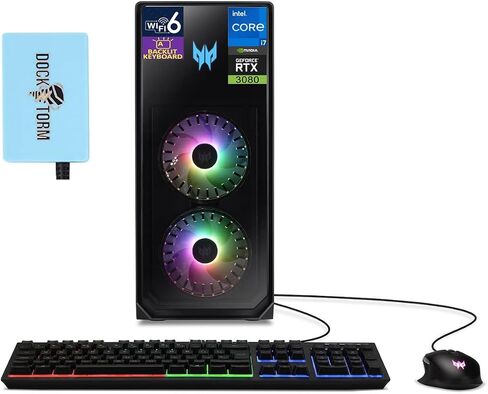 كمبيوتر مكتبي للألعاب acer Predator Orion 5000 (Intel i7-12700F 12-Core، GeForce RTX 3080، 64GB DDR5، 2TB PCIe SSD + 6TB HDD (3.5)، WiFi 6E، BT 53.2، Backlit KYB، ماوس USB، Win 11 Pro) مع مركز دوكزتورم in Saudi Arabia
