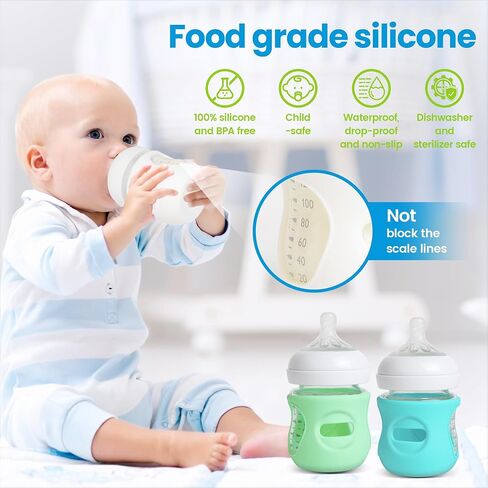 Joxodax 4 Pack Silicone Sleeves for Philips Avent Glass Bottle Food Grade Silicone Bottle Cover and 4pcs Travel Bottle Caps, Bottle Lids Replacement(for 8 oz Philips Avent Natural Glass) in Saudi Arabia