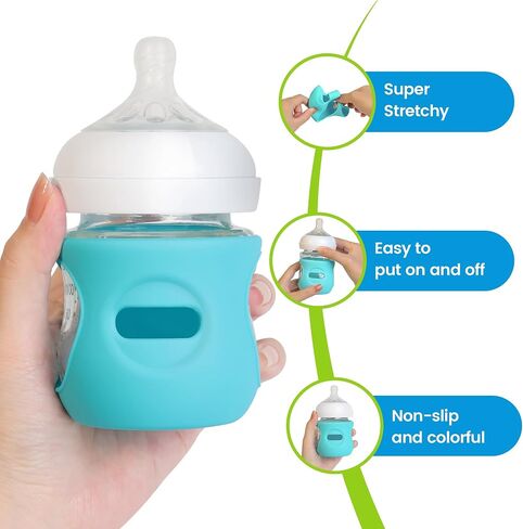 Joxodax 4 Pack Silicone Sleeves for Philips Avent Glass Bottle Food Grade Silicone Bottle Cover and 4pcs Travel Bottle Caps, Bottle Lids Replacement(for 8 oz Philips Avent Natural Glass) in Saudi Arabia