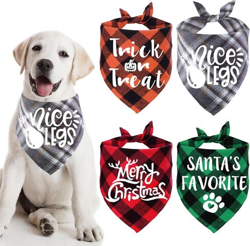 STMK 4 Pack Holiday Dog Bandanas, Halloween Thanksgiving Day Christmas Dog Bandanas for Small Medium Large Dogs Costumes (Large, Holiday B) in Saudi Arabia