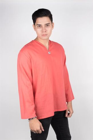 LOFBAZ Men's T-Shirt 100% Cotton Beach Hippie Shirt V-Neck Yoga Tunic Top in Saudi Arabia