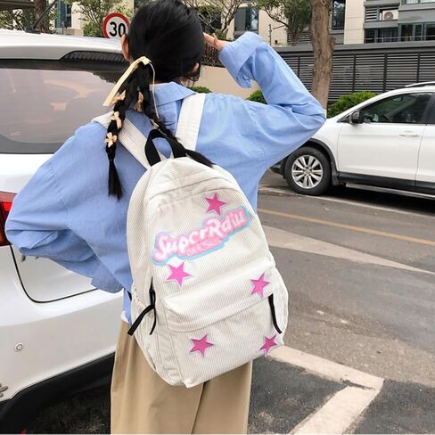 حقيبة ظهر لطيفة للنساء Star Y2K Kawaii جمالية منفوشة على الظهر حقيبة ظهر نهارية (أسود) in Kuwait