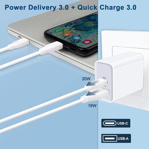 20W Dual-Port iPhone Charger USB C Wall Plug, 2Pack QC+PD 3.0 Power Adapter USB and USB C Wall Fast Charger Block for iPhone 15/15 Pro Max/15 Plus/14 Pro Max/14 Plus/13 Pro Max/12 Mini/11/SE/XR/XS/X in Saudi Arabia