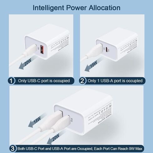 20W Dual-Port iPhone Charger USB C Wall Plug, 2Pack QC+PD 3.0 Power Adapter USB and USB C Wall Fast Charger Block for iPhone 15/15 Pro Max/15 Plus/14 Pro Max/14 Plus/13 Pro Max/12 Mini/11/SE/XR/XS/X in Saudi Arabia