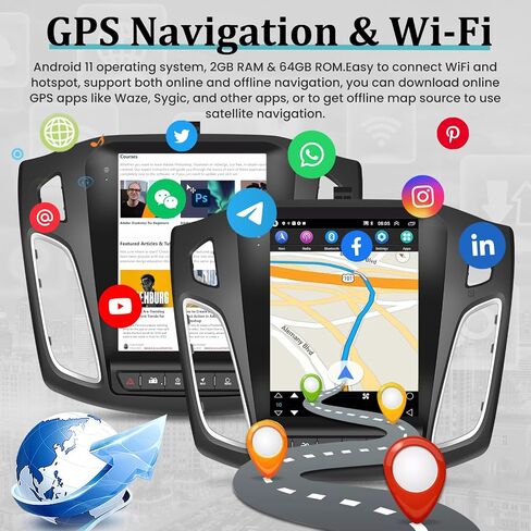 9.7 inch Android 13 Car Stereo for Ford Focus 2012-2018 with Wireless Carplay and Android Auto - 2+64G HD Touchscreen Bluetooth Radio with HiFi GPS Navigation WiFi + Backup Camera in Saudi Arabia