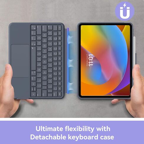 Case with Keyboard Compatible for iPad Pro 12.9-inch (6th, 5th, 4th Gen): Bluetooth Wireless Detachable Magnetic Stand Rechargeable Keyboard with Removable Cover with Trackpad, White Backlit (Purple) in Saudi Arabia