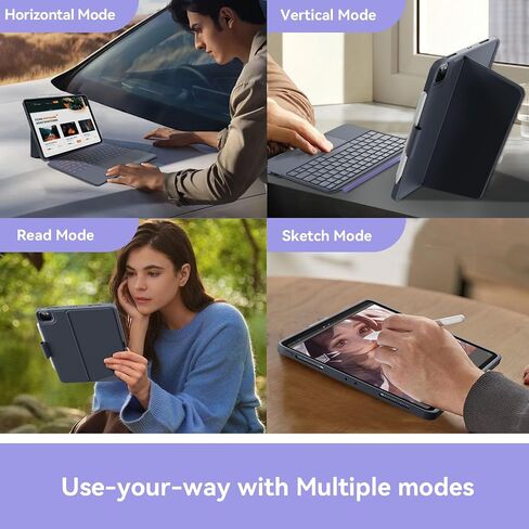 Case with Keyboard Compatible for iPad Pro 12.9-inch (6th, 5th, 4th Gen): Bluetooth Wireless Detachable Magnetic Stand Rechargeable Keyboard with Removable Cover with Trackpad, White Backlit (Purple) in Saudi Arabia