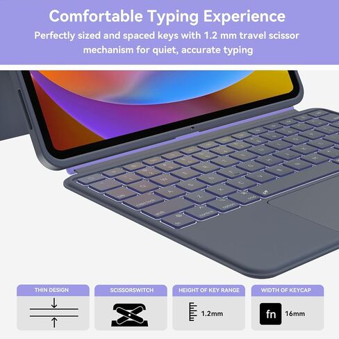 Case with Keyboard Compatible for iPad Pro 12.9-inch (6th, 5th, 4th Gen): Bluetooth Wireless Detachable Magnetic Stand Rechargeable Keyboard with Removable Cover with Trackpad, White Backlit (Purple) in Saudi Arabia