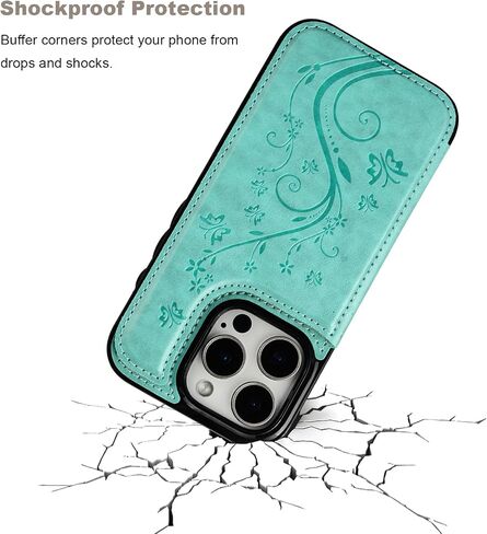 حافظة Vaburs متوافقة مع محفظة iPhone 16 Pro مع حامل بطاقة، نمط فراشة منقوش من جلد البولي يوريثان بأزرار مزدوجة، غطاء واقٍ مقاوم للصدمات لحامل السيارة المغناطيسي 6.3 بوصة (أزرق) in Saudi Arabia