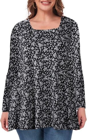 OVERWORETY Womens Plus Size T-Shirt Square Neck Puff Sleeve Loose Casual Tunic Tops in Kuwait