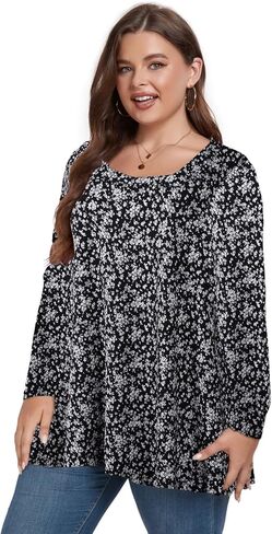 OVERWORETY Womens Plus Size T-Shirt Square Neck Puff Sleeve Loose Casual Tunic Tops in Kuwait
