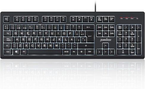 Perixx PERIBOARD-329ES لوحة مفاتيح مضيئة مع كابل USB - 19 لوحة مفاتيح عالية الجودة ومقص ومضاد للظلال - إضاءة LED متعددة الألوان - QWERTY Español in Kuwait