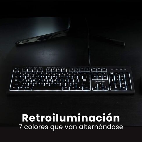 Perixx PERIBOARD-329ES لوحة مفاتيح مضيئة مع كابل USB - 19 لوحة مفاتيح عالية الجودة ومقص ومضاد للظلال - إضاءة LED متعددة الألوان - QWERTY Español in Kuwait