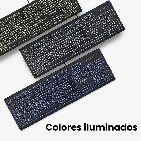 Perixx PERIBOARD-329ES لوحة مفاتيح مضيئة مع كابل USB - 19 لوحة مفاتيح عالية الجودة ومقص ومضاد للظلال - إضاءة LED متعددة الألوان - QWERTY Español in Kuwait