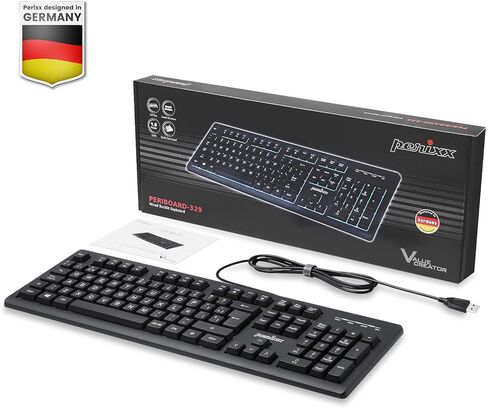 Perixx PERIBOARD-329ES لوحة مفاتيح مضيئة مع كابل USB - 19 لوحة مفاتيح عالية الجودة ومقص ومضاد للظلال - إضاءة LED متعددة الألوان - QWERTY Español in Kuwait