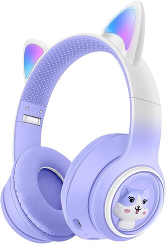 Wireless Cat Ear Headphones, Foldable On-Ear Stereo Wireless Headset,Over-The-Ear Gaming Bluetooth Headphones,HD mic,RGB Lighting,Bluetooth 5.3 Compatible with Smartphones PC Tablet in Saudi Arabia
