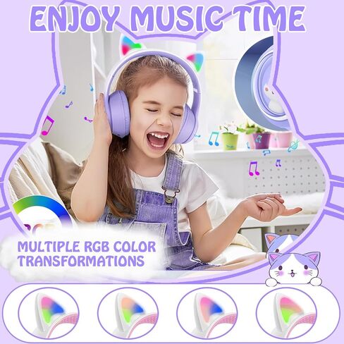 Wireless Cat Ear Headphones, Foldable On-Ear Stereo Wireless Headset,Over-The-Ear Gaming Bluetooth Headphones,HD mic,RGB Lighting,Bluetooth 5.3 Compatible with Smartphones PC Tablet in Saudi Arabia