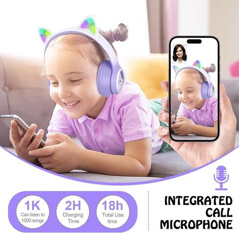 Wireless Cat Ear Headphones, Foldable On-Ear Stereo Wireless Headset,Over-The-Ear Gaming Bluetooth Headphones,HD mic,RGB Lighting,Bluetooth 5.3 Compatible with Smartphones PC Tablet in Saudi Arabia
