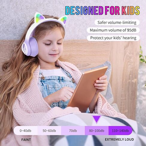Wireless Cat Ear Headphones, Foldable On-Ear Stereo Wireless Headset,Over-The-Ear Gaming Bluetooth Headphones,HD mic,RGB Lighting,Bluetooth 5.3 Compatible with Smartphones PC Tablet in Saudi Arabia