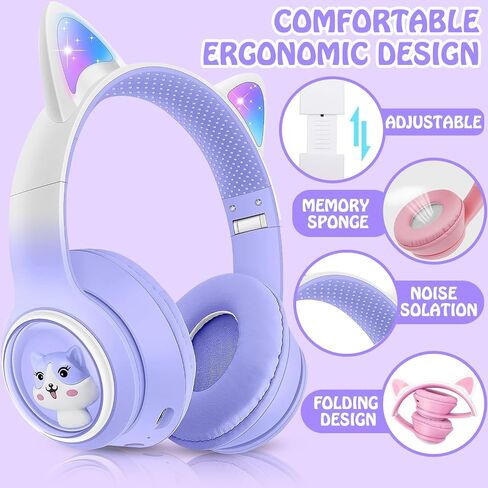 Wireless Cat Ear Headphones, Foldable On-Ear Stereo Wireless Headset,Over-The-Ear Gaming Bluetooth Headphones,HD mic,RGB Lighting,Bluetooth 5.3 Compatible with Smartphones PC Tablet in Saudi Arabia