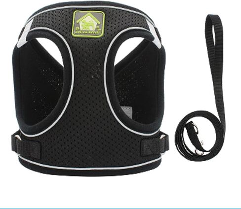 Pet Harness for Dog and Cat Dog Harness Can Night Reflection Polyester Breathable Mesh Comfortable Double D-Ring Safety Adjustable Padded Vest Matching Dog Leash 59 inch (M, Black) in Saudi Arabia