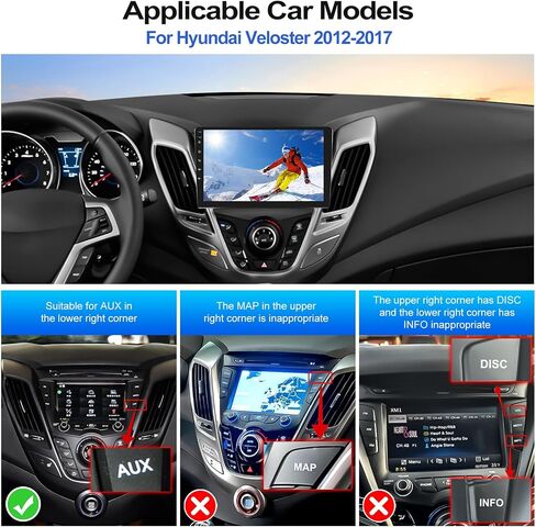 2G + 32G راديو ستيريو للسيارة مع Apple CarPlay اللاسلكي Android Auto لسيارة Hyundai Veloster 2012-2017 9 بوصة شاشة لمس Android راديو السيارة بلوتوث مع نظام ملاحة GPS واي فاي كاميرا احتياطية FM RDS وحدة رئيسية in Saudi Arabia