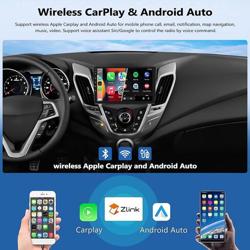 2G + 32G راديو ستيريو للسيارة مع Apple CarPlay اللاسلكي Android Auto لسيارة Hyundai Veloster 2012-2017 9 بوصة شاشة لمس Android راديو السيارة بلوتوث مع نظام ملاحة GPS واي فاي كاميرا احتياطية FM RDS وحدة رئيسية in Saudi Arabia