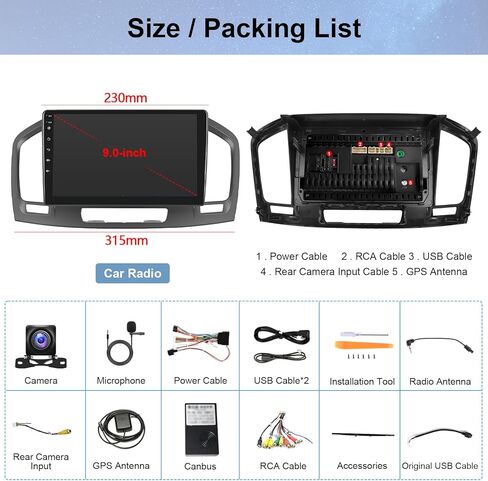 1G + 32G Android Car Stereo Carplay لـ Buick Regal 2009-2013/Opel Insignia 2008-2013، Rimoody شاشة لمس 9 بوصة راديو سيارة مع ملاحة GPS بلوتوث FM HiFi WiFi WiFi كاميرا احتياطية in Saudi Arabia