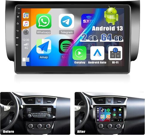 2G+64G لسيارة Nissan Sentra 2012-2017 Android 13 Car Stereo Wireless CarPlay Android Auto GPS Navi، شاشة لمس 10.1 بوصة صوت هاي فاي واي فاي/بلوتوث، FM/RDS، SWC، USB مزدوج + كاميرا احتياطية وميكروفون in Kuwait