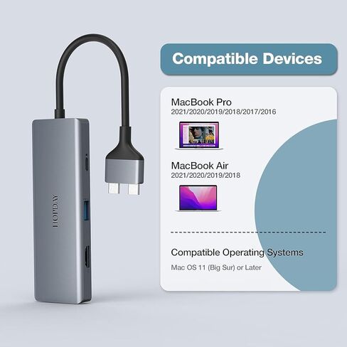 محطة إرساء USB C من HOPDAY - محور USB C 9 في 2 - دعم HDMI ثلاثي الأبعاد بدقة 4K، دونجل USB C لجهاز MacBook Pro/Air (100W PD، USB 3.0، قارئ بطاقة SD/TF، ​​صوت 3.5 مم) in Kuwait