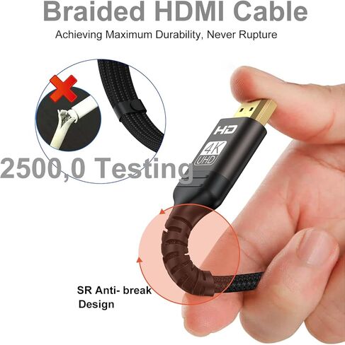 كابل HDMI بطول 6.6 قدم، كابل HDMI 4K بطول 2 متر، سلك HDMI 2.0 عالي السرعة يدعم 4K@60 هرتز، HDCP 2.2، HDR، ثلاثي الأبعاد للسينما والتلفزيون وXbox وPS والكمبيوتر والشاشة والمزيد من الألومنيوم المضفر in Kuwait