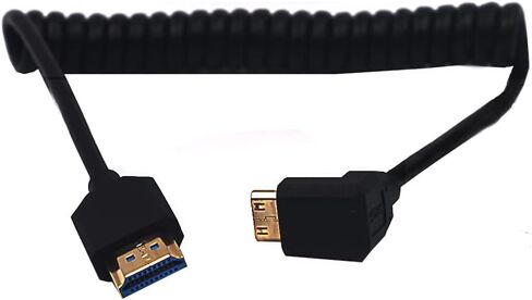 كابل ملفوف HDMI 8K بطول 4 أقدام، زاوية يمنى 90 درجة ميني HDMI 8K ذكر إلى HDMI 8K كابل حماية محول ذكر، ميني HDMI 2.1 إلى HDMI 2.1 إصدار سلك زنبركي حلزوني، 8K@60HZ in Saudi Arabia