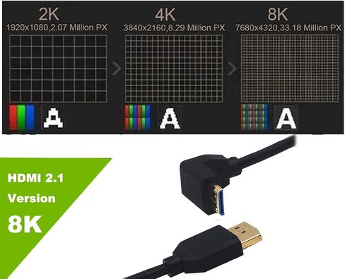 كابل ملفوف HDMI 8K بطول 4 أقدام، زاوية يمنى 90 درجة ميني HDMI 8K ذكر إلى HDMI 8K كابل حماية محول ذكر، ميني HDMI 2.1 إلى HDMI 2.1 إصدار سلك زنبركي حلزوني، 8K@60HZ in Saudi Arabia