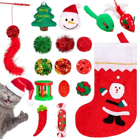 Whaline 17pcs عيد الميلاد القط اللعب تخزين القط عصا 7 القط اللعب كرات الرول بيل 2 الفئران أفخم ثلج أفخم الفلفل أفخم شجرة عيد الميلاد عيد الميلاد الحلوى الكريات لوازم التدريب للحيوانات الاليفة in Saudi Arabia