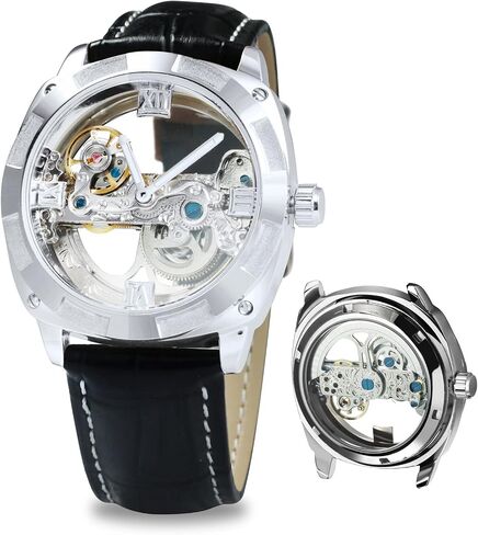 Caluxe Men Golden Bridge Skeleton Watch Automatic Mechanical Waterproof Calf Leather Strap in Kuwait