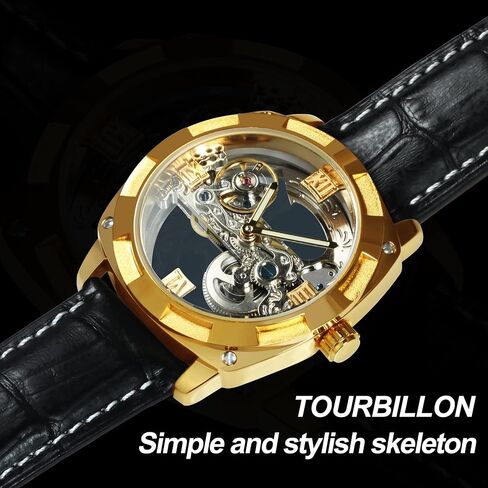 Caluxe Men Golden Bridge Skeleton Watch Automatic Mechanical Waterproof Calf Leather Strap in Kuwait