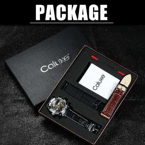 Caluxe Men Golden Bridge Skeleton Watch Automatic Mechanical Waterproof Calf Leather Strap in Kuwait