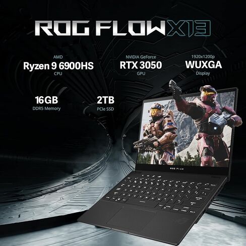 ASUS ROG Flow 13.4'' WUXGA Touchscreen Laptop, AMD Ryzen 9 6900HS, 16GB LPDDR5 RAM, 2TB SSD, NVIDIA GeForce RTX 3050, Backlit Keyboard, Win 11 Pro, Black, 32GB Hotface USB Card (Renewed) in Saudi Arabia