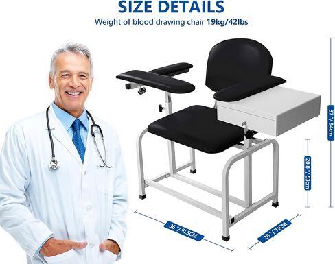Helsevesen Large Padded Phlebotomy Chair with Large Drawer, Black in Saudi Arabia