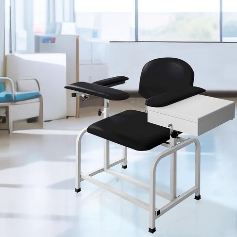 Helsevesen Large Padded Phlebotomy Chair with Large Drawer, Black in Saudi Arabia