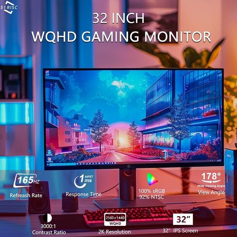 شاشة ألعاب 32 بوصة، 2560x1440 165 هرتز IPS بدون إطار 100% sRGB 92% NTSC DisplayPort وHDMI شاشة كمبيوتر مسطحة VESA مثبتة على الحائط (165 هرتز، 32 بوصة) in Saudi Arabia