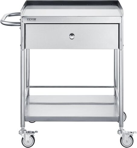 VEVOR Medical Cart, 2 Layers Stainless Steel Cart 220 lbs Weight Capacity, Lab Utility Cart with 360° Silent Wheels and a Drawer for Lab, Clinic, Kitchen, Salon, Silver in Saudi Arabia