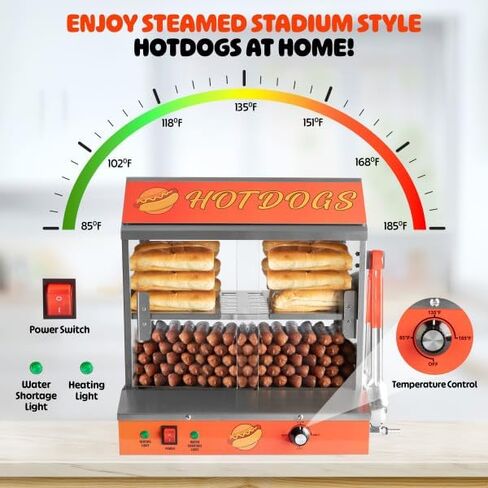 Hot Dog Machine - 34.5L Hot Dog Steamer with Bun Warmer - 1200W Hotdog Maker Holds 175 Hot Dogs and 40 Buns - Hot Dog Cooker by Great Northern Popcorn in Saudi Arabia
