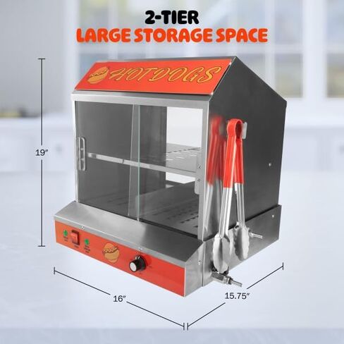 Hot Dog Machine - 34.5L Hot Dog Steamer with Bun Warmer - 1200W Hotdog Maker Holds 175 Hot Dogs and 40 Buns - Hot Dog Cooker by Great Northern Popcorn in Saudi Arabia